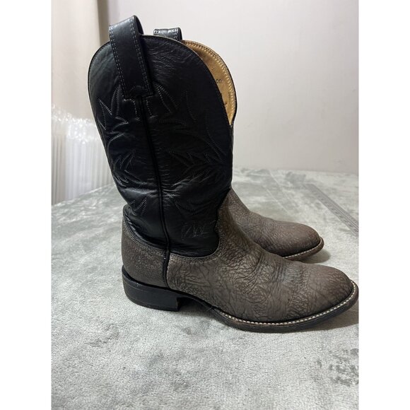 Vtg Alberta Boot Company Gray Black Leather Cowboy Boots 8.5 EE Mens Western - Picture 5 of 16